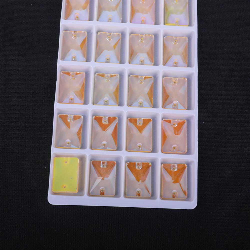Rectangle Fluorescent Glass Flat Buckle Hand Seam Drill, Double Hole Rhinestone Flat Bottom Drill Diy Accessories Material Package