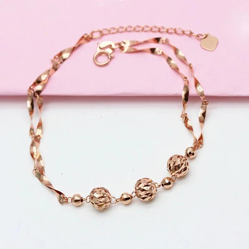 

Простой и блестящий браслет-цепочка из круглых бусин для женщин с медным покрытием из розового золота, новинка в браслетах для вечеринки, подарок с цирконом 17-20cm