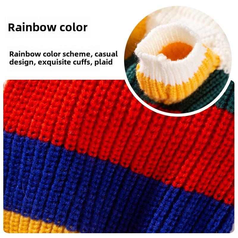 Autumn and Winter Dog Simple Rainbow Striped Sweater Warm Small Dog Teddy Cat Pet Dog Clothes Knitted Sweater
