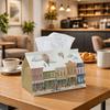 1pc Watercolor Town Cityscape Tissue Box - Multi-functional Napkin Dispenser, Two Sizes Available Made of Durable Polyester, Decorated with House Ball