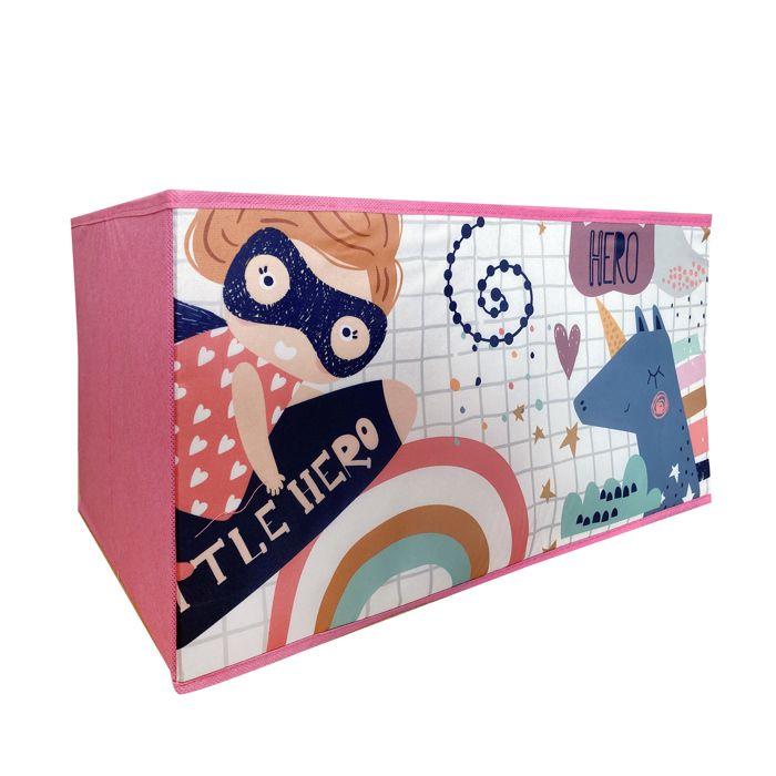 GINGER HOME – Organiseur jouets enfant, 9 bacs tissu, MDF/acier, motif Super Girl, 92×30×60 cm