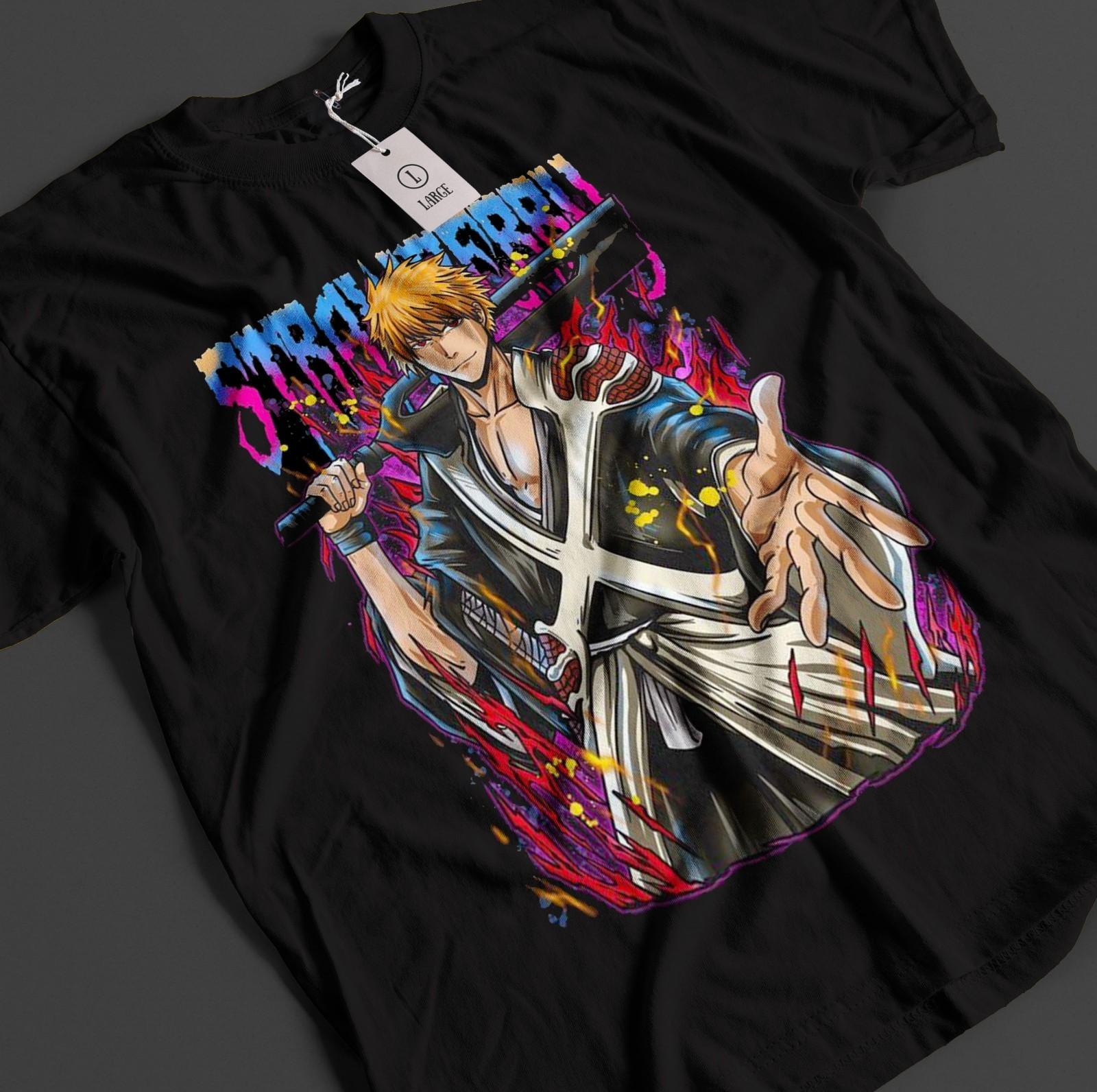 

Bleach Anime Shirt Ichigo Bankai T-Shirt Mens Womens Tees Top Byakuya Tshirt Aizen Zaraki Unisex Tee S