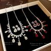 European and American diamond-encrusted square pendant, stud earrings, necklace set, light luxury fashion collarbone chain, exquisite trendy jewelry