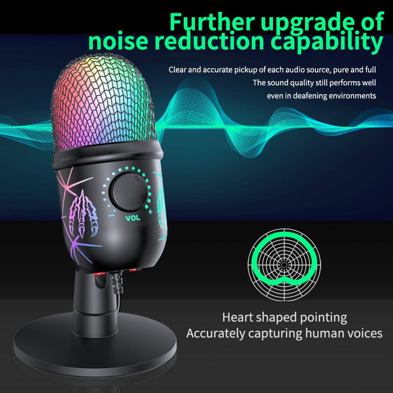 Microfono USB Play Gaming Mic per PC Mac PS4/5 Microfono Podcast con RGB Mute Monitor Riduzione del Rumore per Registrazione Streaming