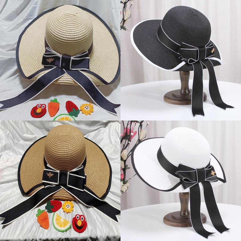 Summer Korean Style Butterfly Bow Straw Hat Large Brim Sun Hat For Beach Vacation Sun Protection