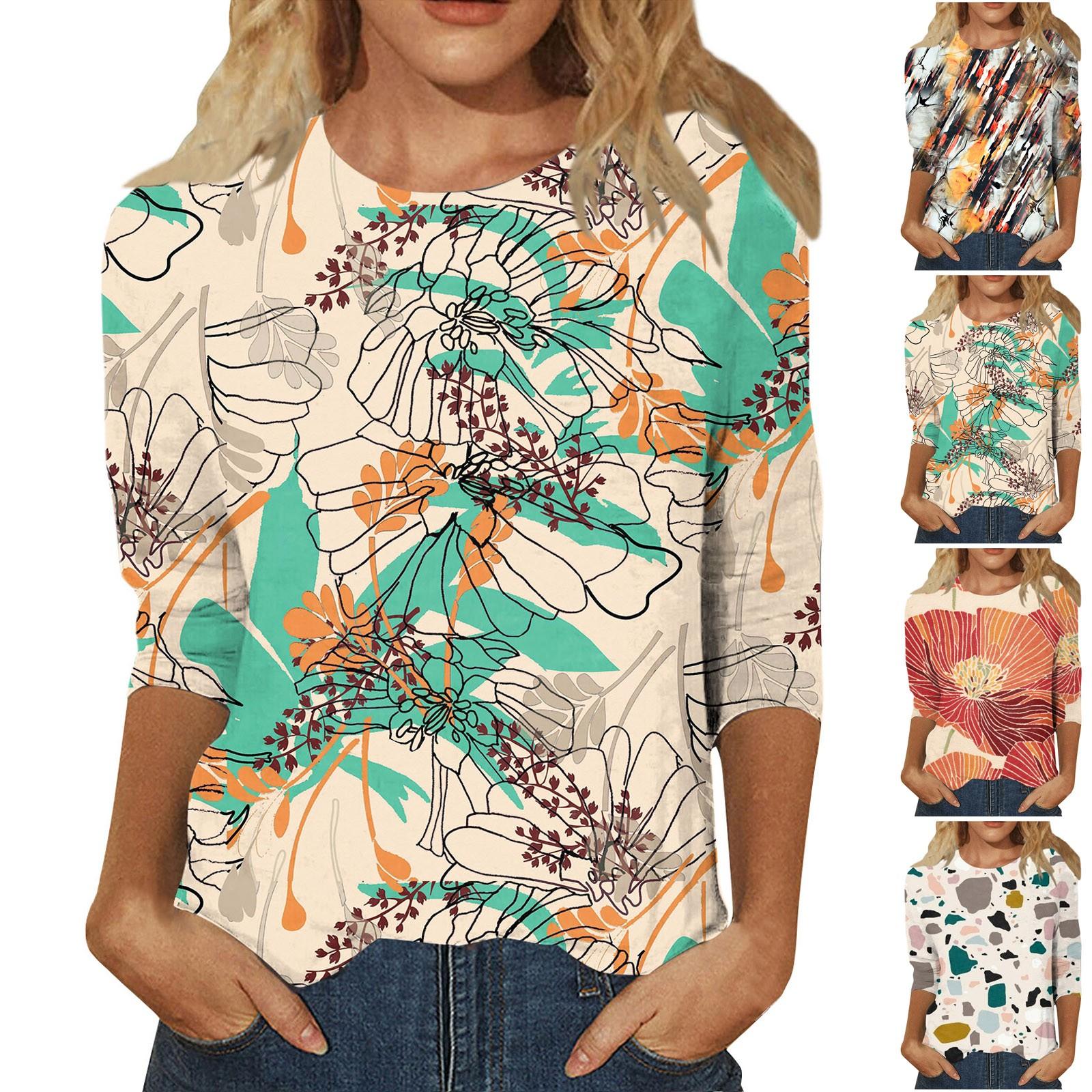 

Женская модная повседневная блузка с рукавами три четверти и круглым вырезом, пуловер