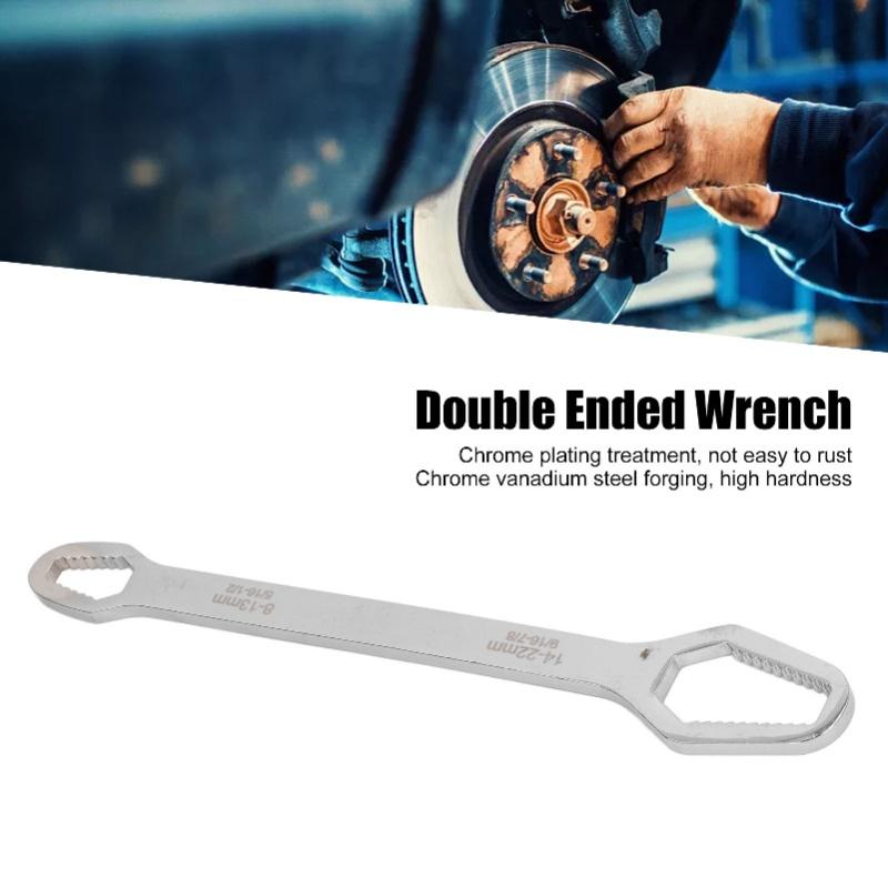Double Ended Self Tightening Wrench Multifunctional Adjustable 8-22mm Self Tightening Spanner For Auto Repair Silver