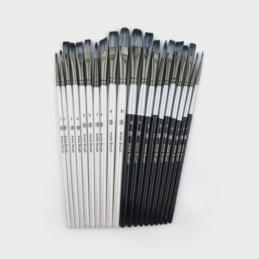 Dual-Color Nylon Hair Brush Set: 10 Pearl White Brushes for Watercolor & Oil Painting