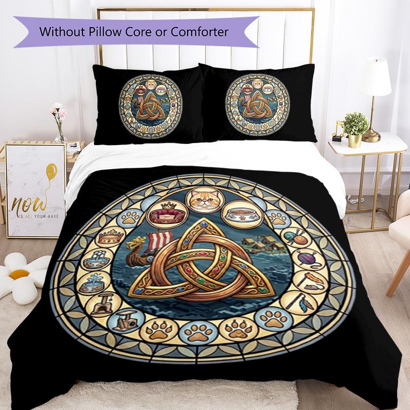 Cat Kingdom Symbols Pattern Bedding,Quilt Set Quilt Cover Pillowcase Home Birthday Gift (1*duvet Cover+2*pillowcase,without Core)