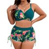 Plus Size European & American Split Bikini Set - New Printed Style with Large Bust Support