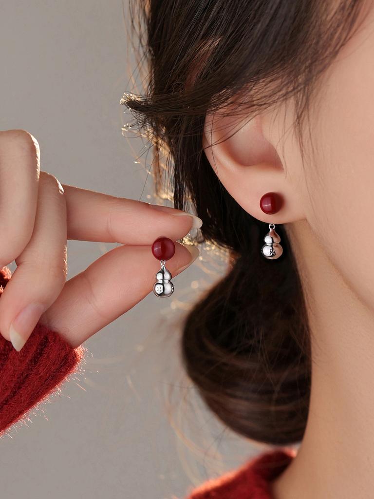 925 silver red gourd stud earrings 2026 Year of the Horse niche earrings New Year natal year earrings