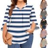 Women's Prined V-neck Plus Size Tops 3/4 Sleeves Elegant Shirt Tops