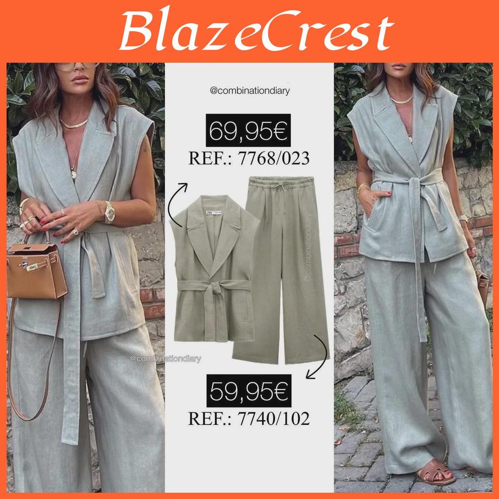 American European Womens 2023 Linen Belted Summer Vest