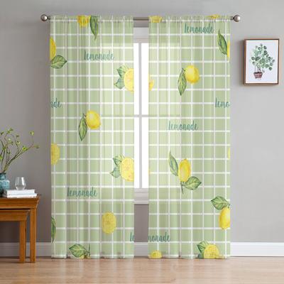 Kostkovaná písmena Lemon Leaves Průsvitné závěsy Do obývacího pokoje Ložnice Dětský pokoj Tyl Závěsy na ošetření oken