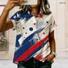 Plus Size Women Collared Short Sleeve Blouse Sparkling Pink Diamond Heart Print Button Front Casual Summer Top