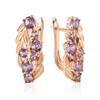 Round Purple Zircon Leaf Design Golden Earrings for Women Vintage Fashion Earrings Luxury Party Jewelry