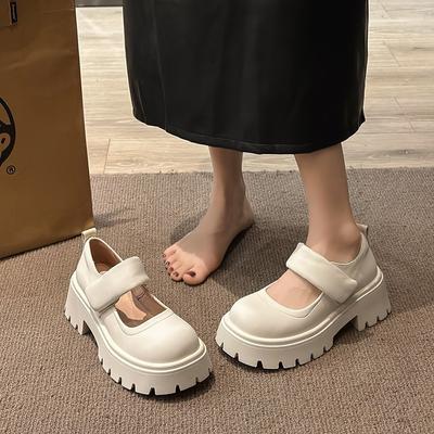 Retro Casual Versatile Platform Heightening Loafers 2024 Spring British Style Word with Velcro Mary Jane Shoes