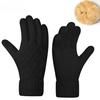 Women's Autumn and Winter Knitted Gloves Double Layer Plus Velvet Thickened Warm Gloves Simple Jacquard Touch Screen Gloves