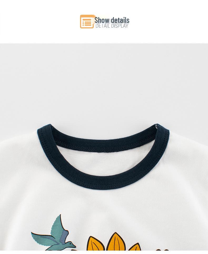 27kids Korean Style 2025 Summer Dinosaur T-Shirts for Boys - Short Sleeve Children's Tops