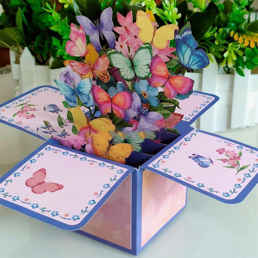 Cartes d'invitation Anniversaire Joyeux Pop UP 3D Carte Cadeau Remerciement Fleur Ballon Papillon Véhicule Miniatures Carte Postale