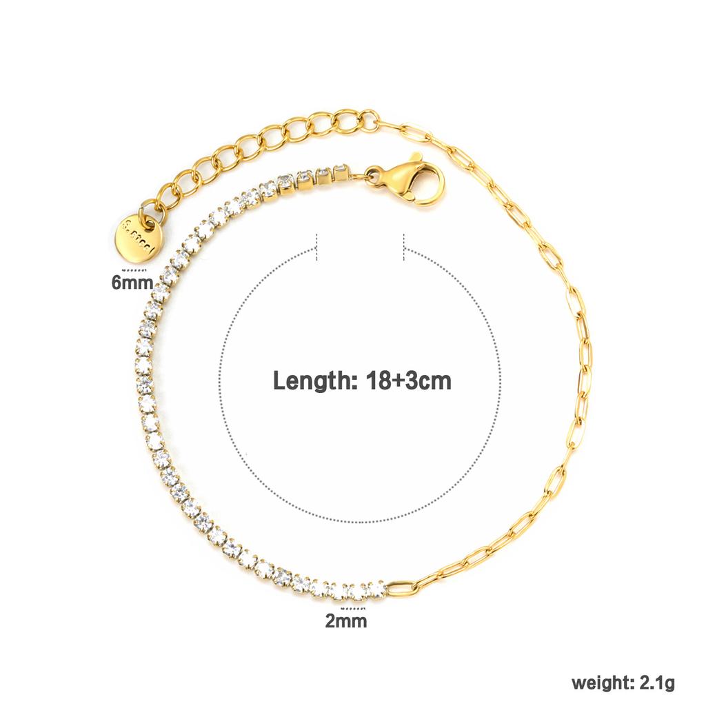 Colorful Zirconia Chain Link Bracelet Simple Luxury Design Women's Fashion Versatile Jewelry