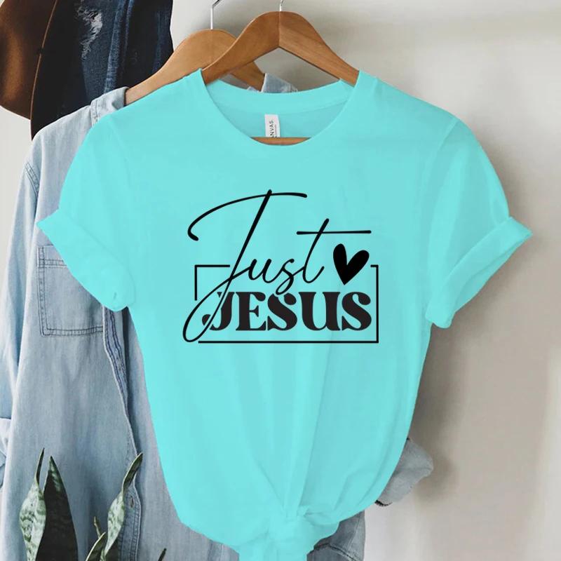 Bara älska Jesus tryck kvinnor T-shirts kristen Jesus bokstavskjorta Harajuku grafiska toppar kvinnliga sommar religiösa kristna t-shirt