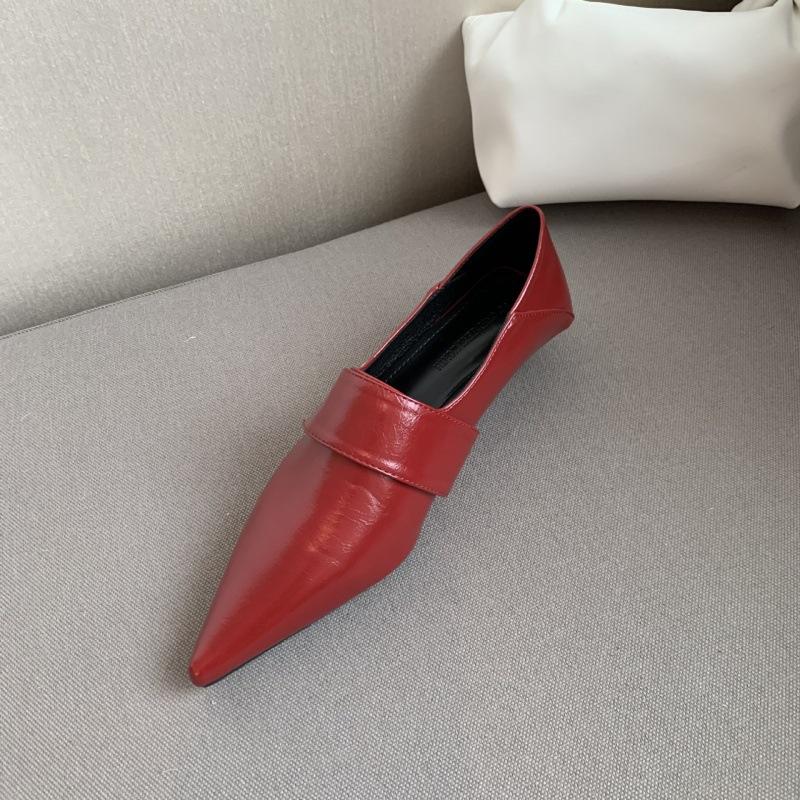 

2025 autumn new European and American style soft leather thin heel pointed single shoes low heel Velcro deep mouth kitten single shoes women s and 39 арбуз красный