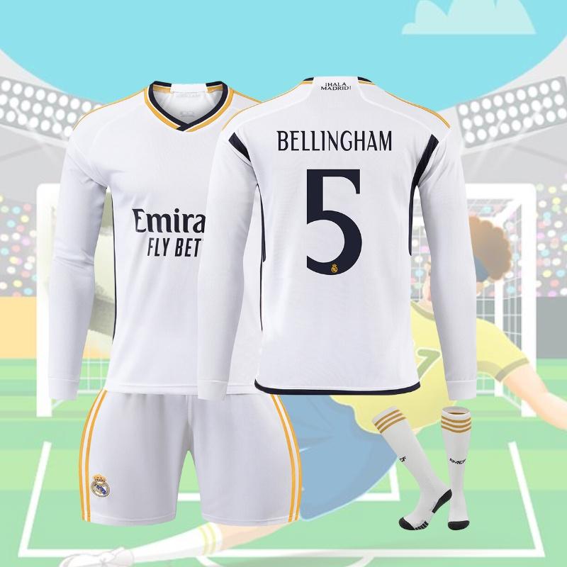 2324 Real Madrid Long Sleeve Soccer Jersey For Kids Suitable For All Seasons Unisex Various Sizes