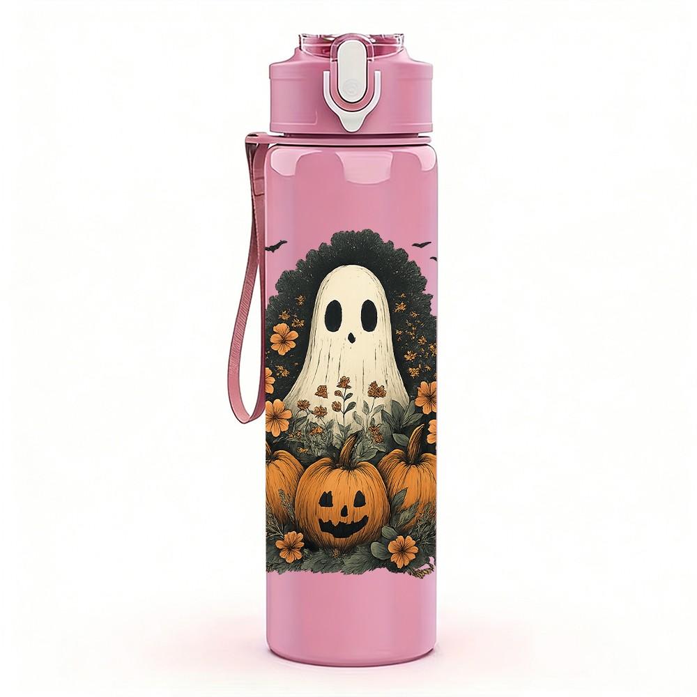 1PC Pumpkin Halloween Ghost 750ml Color Plastic Sports Water Bottle Leakproof Flip Straw Lid Suitable for Sports Office Home Use