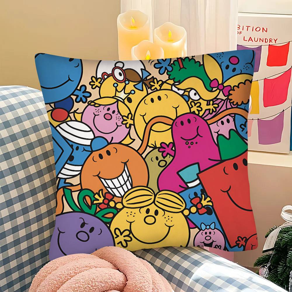 1pc Mr.Men And L-Little M-Miss Pillow Case Fashion Square Pillowcase Bedroom Sofa Room Ins Decoration Leisure