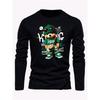Men's loose and comfortable sports casual fashion cartoon bear print round neck long sleeved T-shirt top