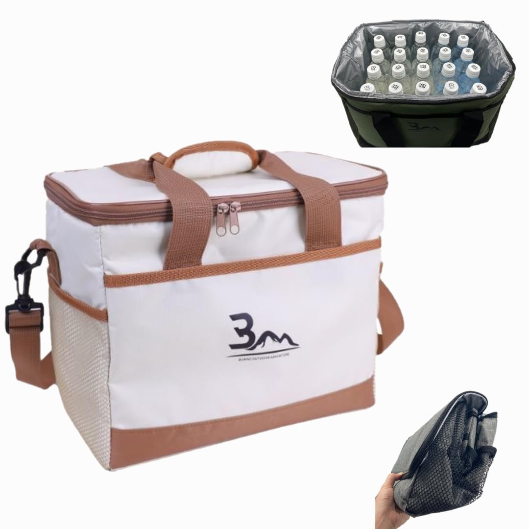 

Cooler Box 18L 30L Large Capacity Foldable Cooler Bag Superior Cooling Power Waterproof Lightweight Carry Ideal for Sports Beige 30L Handheld/Shoulder