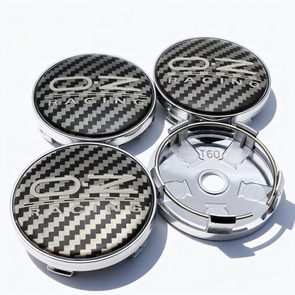 4 Stück OZ Racing Logo Kohlefaser-Geflecht Emblem Auto Radnabendeckel 60MM 56MM Auto Räder Nabenkappe Felge Radkappen Abdeckung Epoxidharz