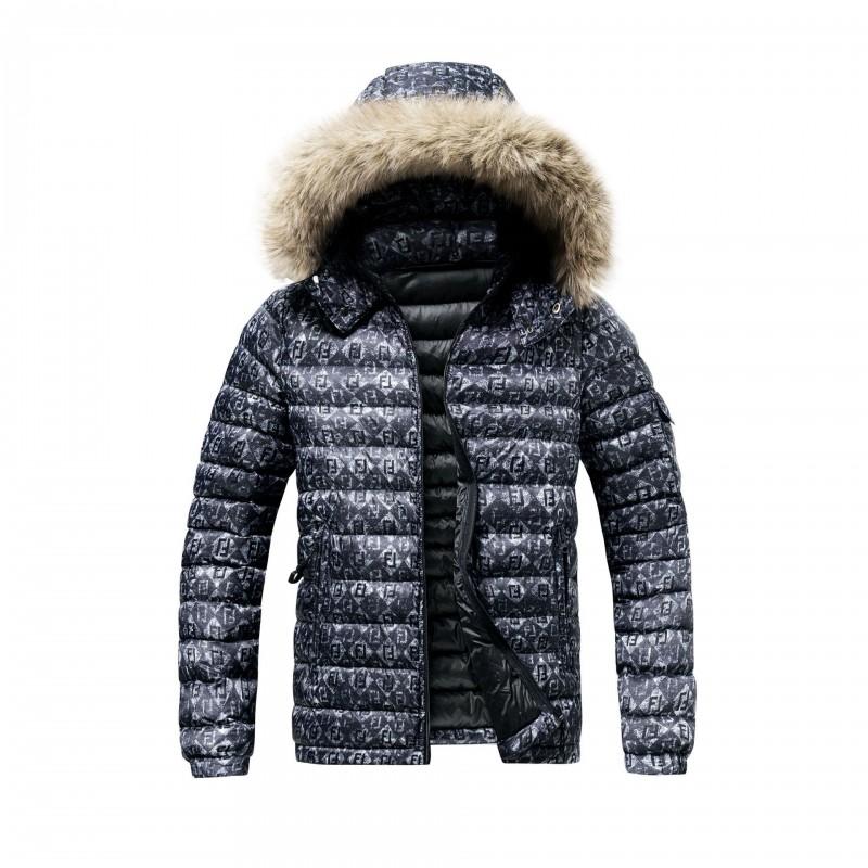 Mens Winter Detachable Hooded Printed Padded Coat Thick Warm Cotton Jacket Young Adults