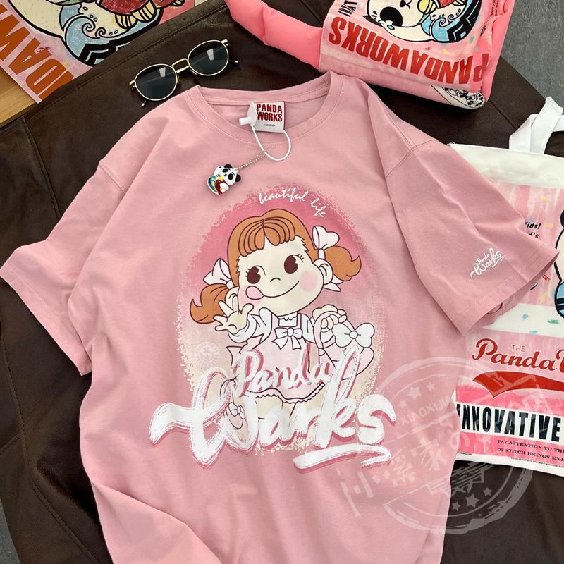 Cartoon Printed Pure Cotton Short-sleeved T-shirt for Women In Summer New Style Student Half-sleeved Top