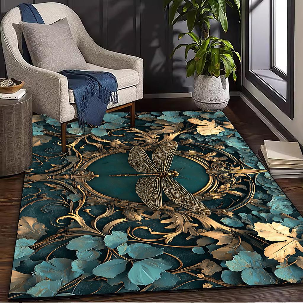 Dragonfly Pattern Rug, Lightweight,woven,low Pile Rectangular, Suitable for Living Room/bedroom Interior Use, Elegant Decoration
