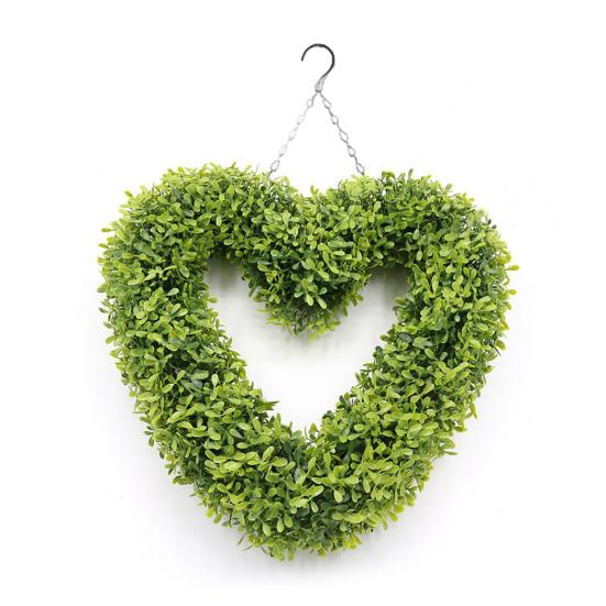 Umelý veniec v tvare srdca Falošná zelená rastlina Dekorácia na stenu Dvere Okno Vnútorné Vonkajšie Použitie Nevyžaduje žiadnu starostlivosť Realistická závesná zeleň B