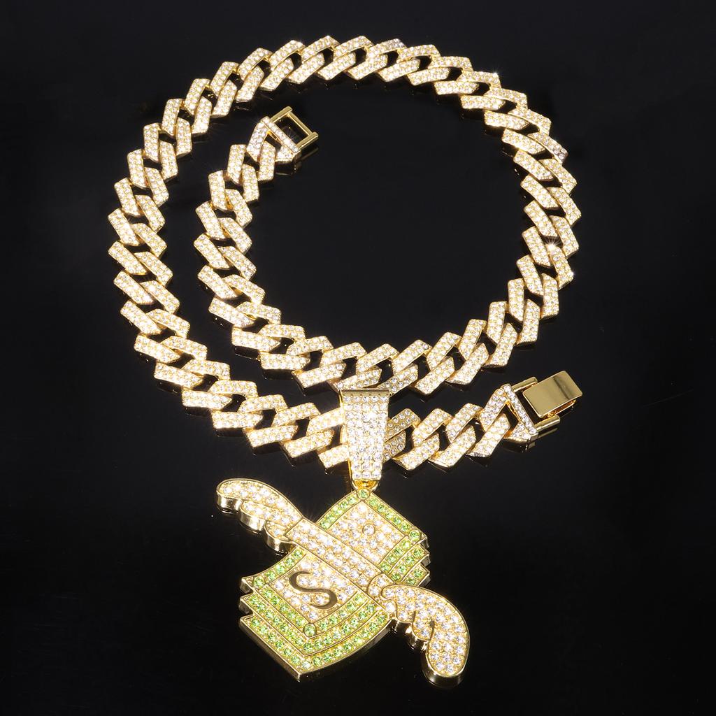 Collana Pendente Ala di Dollaro Piena di Diamanti Vendita Calda Europea Americana Gioielli Moda Street Hip Hop Rap da Uomo Cool