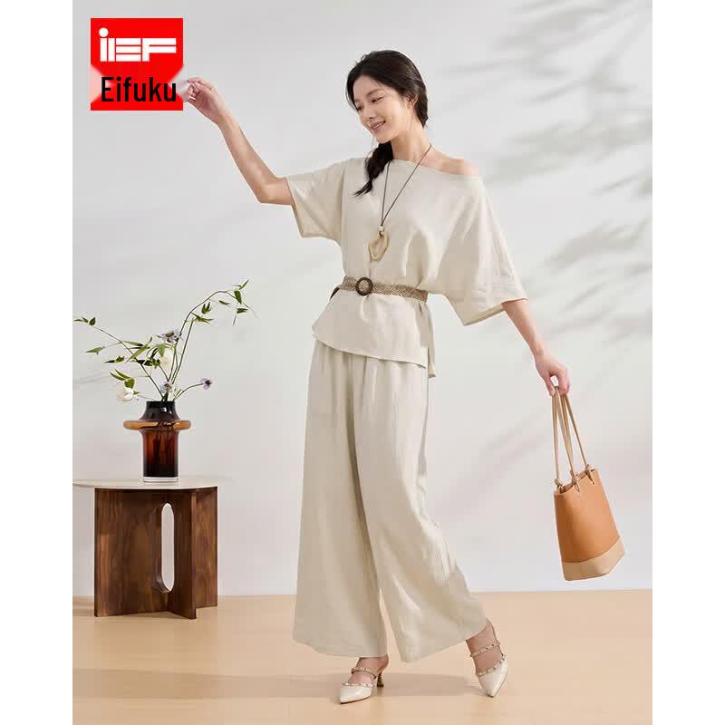 IEF Women s Summer Short-Sleeve Top & Wide-Leg Pants Set M