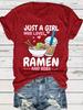 Women's Ramen Boba Tea Print Harajuku T-Shirt Cute Anime Ramen Noodle Short Sleeve Round Neck Top with Text Casual Foodie Outfit