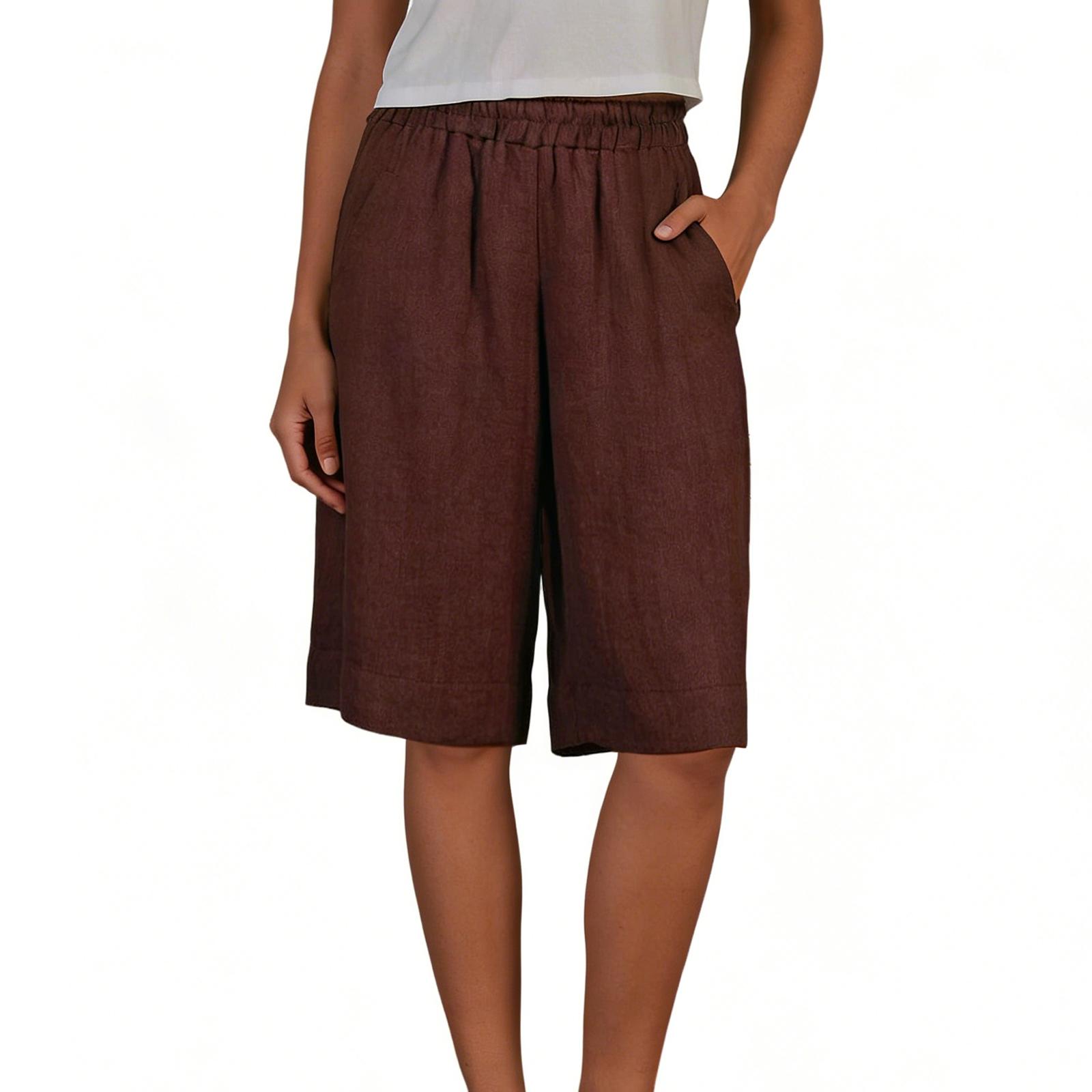 Women s Linen Pants High Waist Wide Leg Pants Comfortable Soft Casual Resort Wear Women s Pants S коричневый