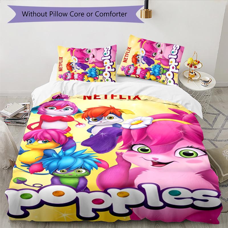 Popples 3pcs Bedding Set Duvet Cover Closure Includes 1 Duvet Cover & 2 Pillowcases for All Seasons Bedroom Home Dorm Decor