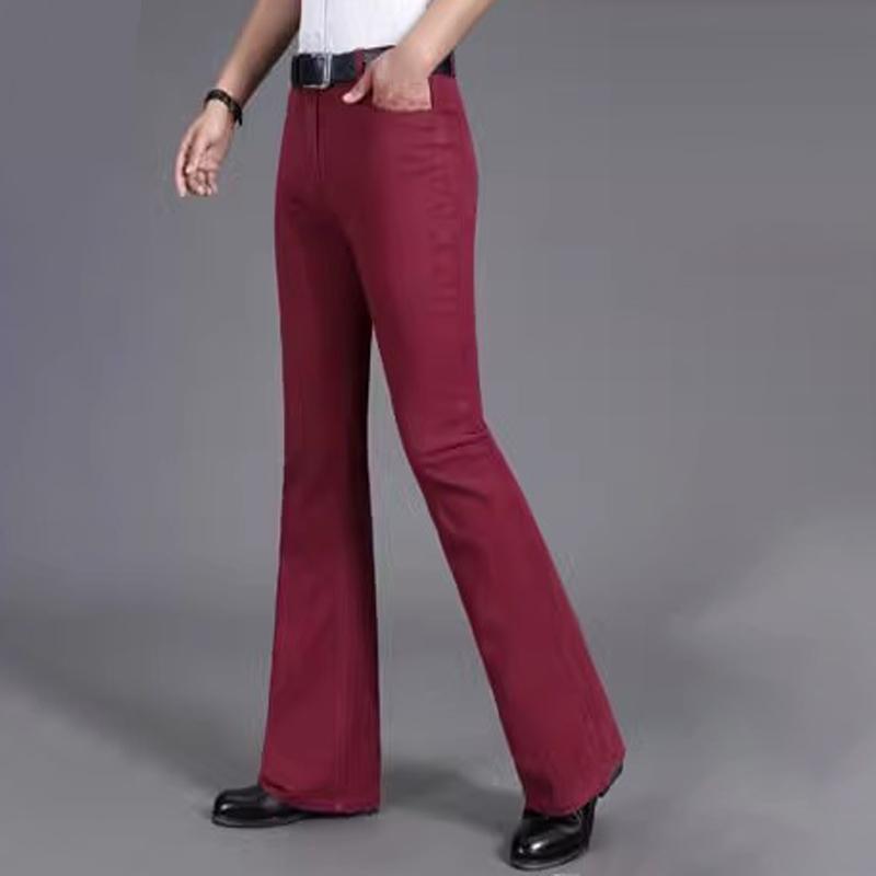 Men's Mid-Rise Eastic Denim Flared Jeans Men's Fashion Slim Fit Flared Pants