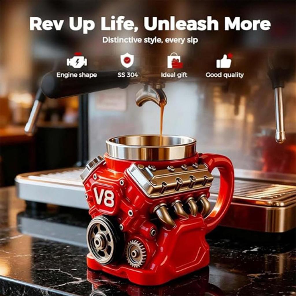 Stainless Steel Engine Coffee Mug Mechanical Travel Cup For Car Enthusiasts Men, Valentine's Birthday, Home Tea Whiskey Tumbler