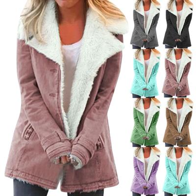 Chaqueta de abrigo de algodón con botones cálidos acolchados de manga larga informal a la moda para mujer
