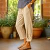 Women Pants Mid-rise Elastic Waist Solid Color Casual Trousers with Pockets Loose Fit Leisure