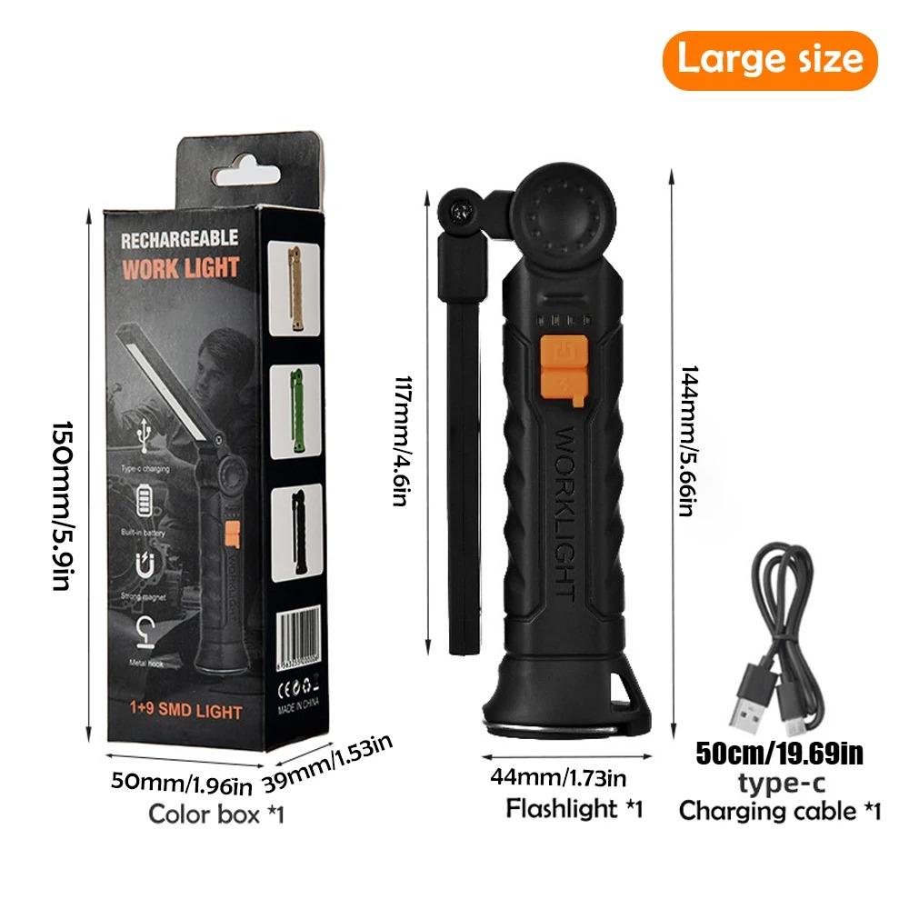 COB LED Faltbare Taschenlampe Tragbares Magnetisches Arbeitslicht Laterne USB Wiederaufladbar Notfallreparatur Camping Taschenlampe Lampe Mit Haken