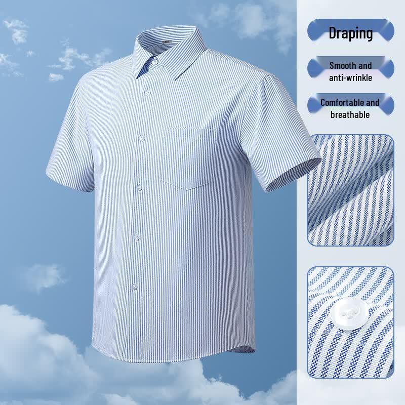 XueZhongFei Men s Oxford Stripe Short-Sleeve Wrinkle-Free Shirt 4XL