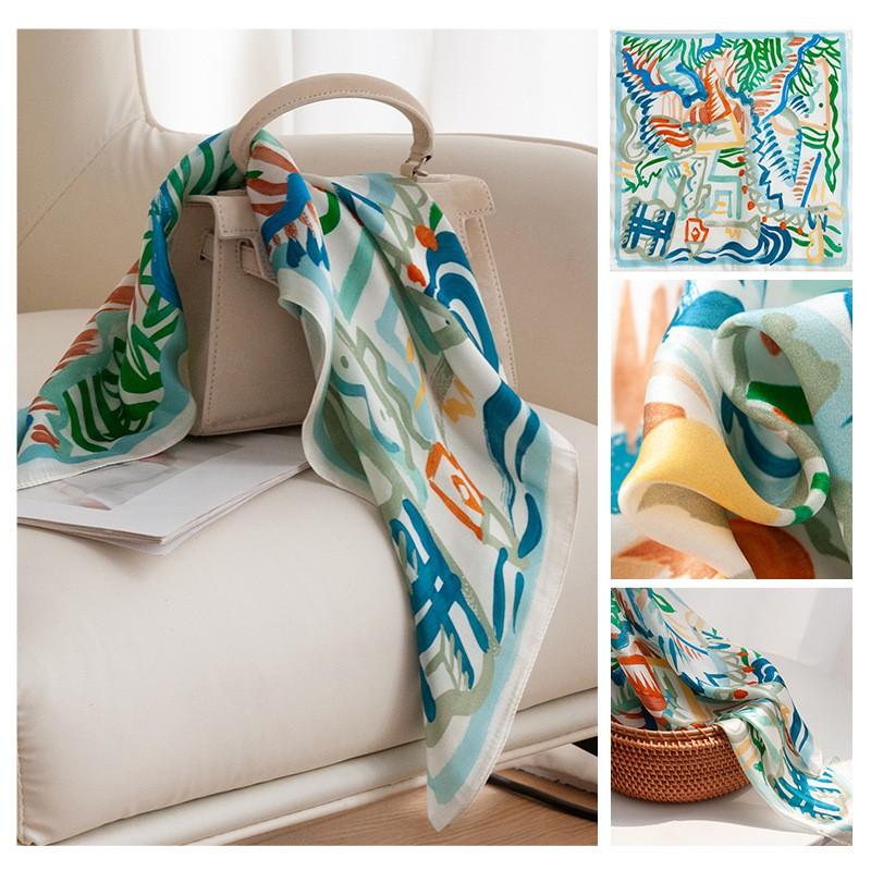 Womens 100% Mulberry Silk Scarf Small Rose Print Square Neckerchief Fresh Sweet Style