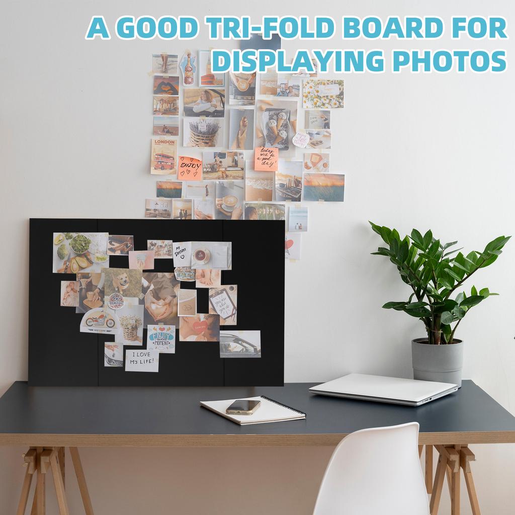 8Pcs Trifold Display Boards Black+White 24X16In Tri Fold Poster Board Hard&Thick White Presentation Cardboard For Classroom Proj